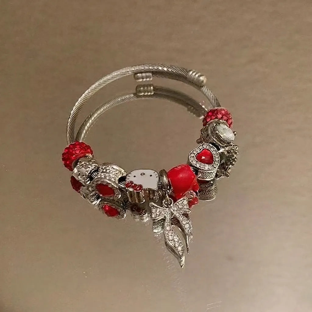 Charm Bracelet Stainless Steel HK Red Silver