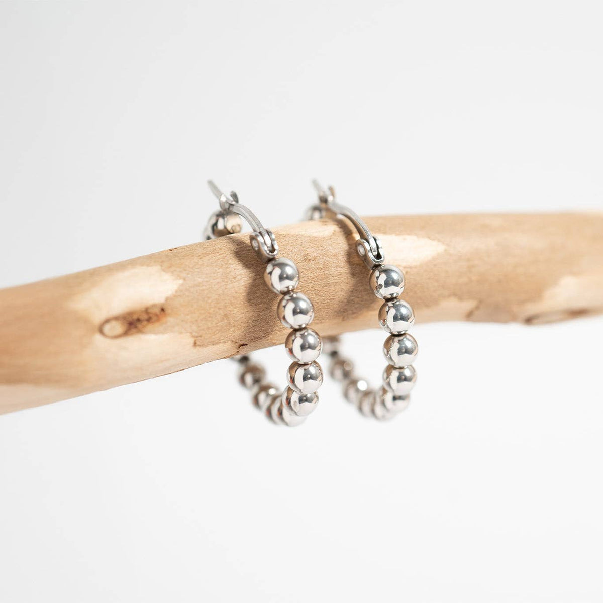 18K Gold PVD Stainless Steel Circle Ball Hoop Earrings : Stainless