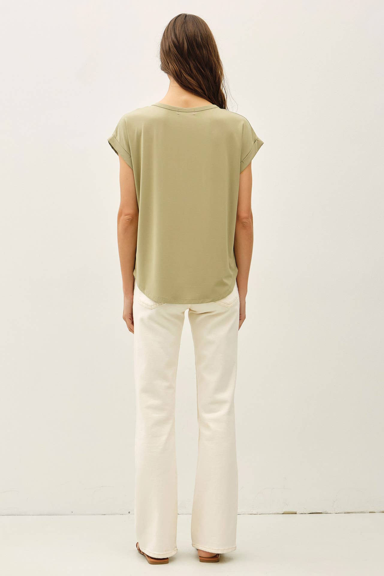 NEW COLOR-BAMBOO/MODAL ROUND NECK DOLMAN CAP SLEEVE T-SHIRT : SAGE