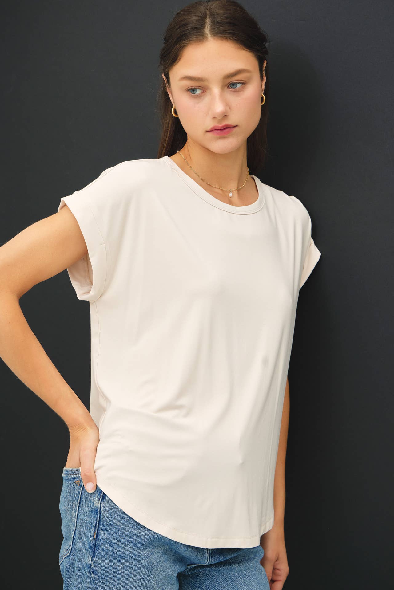 NEW COLOR-BAMBOO/MODAL ROUND NECK DOLMAN CAP SLEEVE T-SHIRT : OFF WHITE