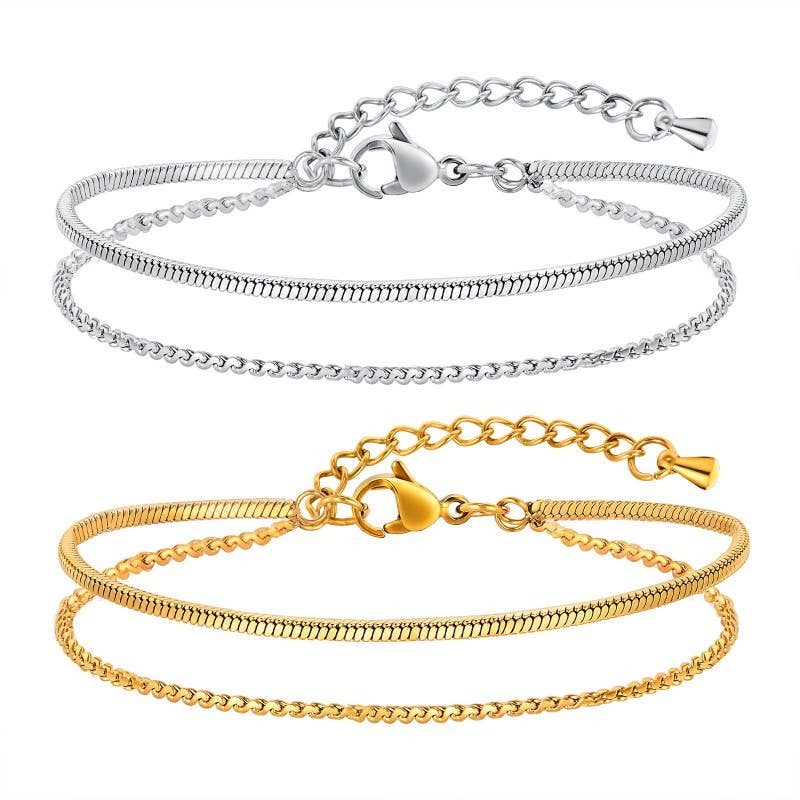 18K STAINLESS STEEL TARNISH FREE LAYERED BRACELET |  40B5145: Silver