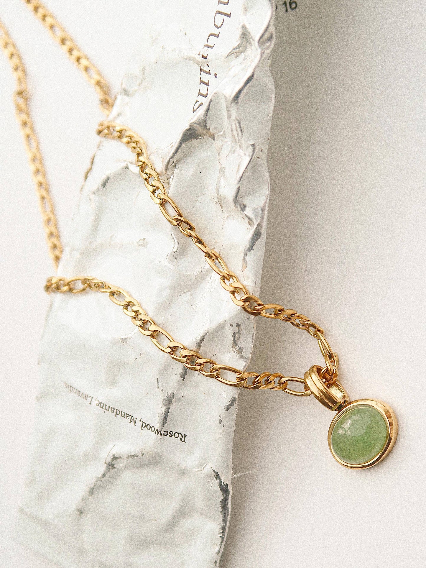 Non-Tarnish Green Stone Pendant Chain Necklace: Green