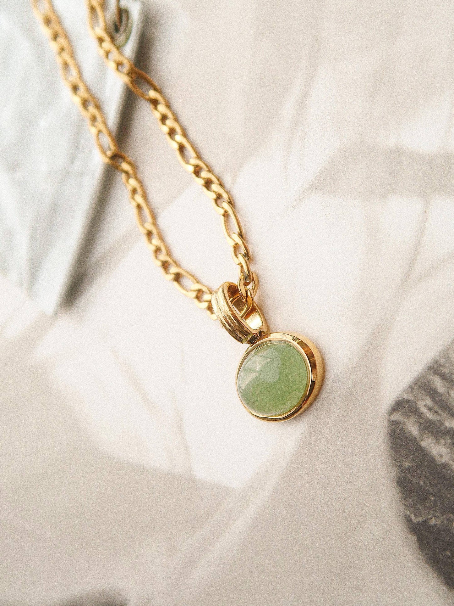 Non-Tarnish Green Stone Pendant Chain Necklace: Green