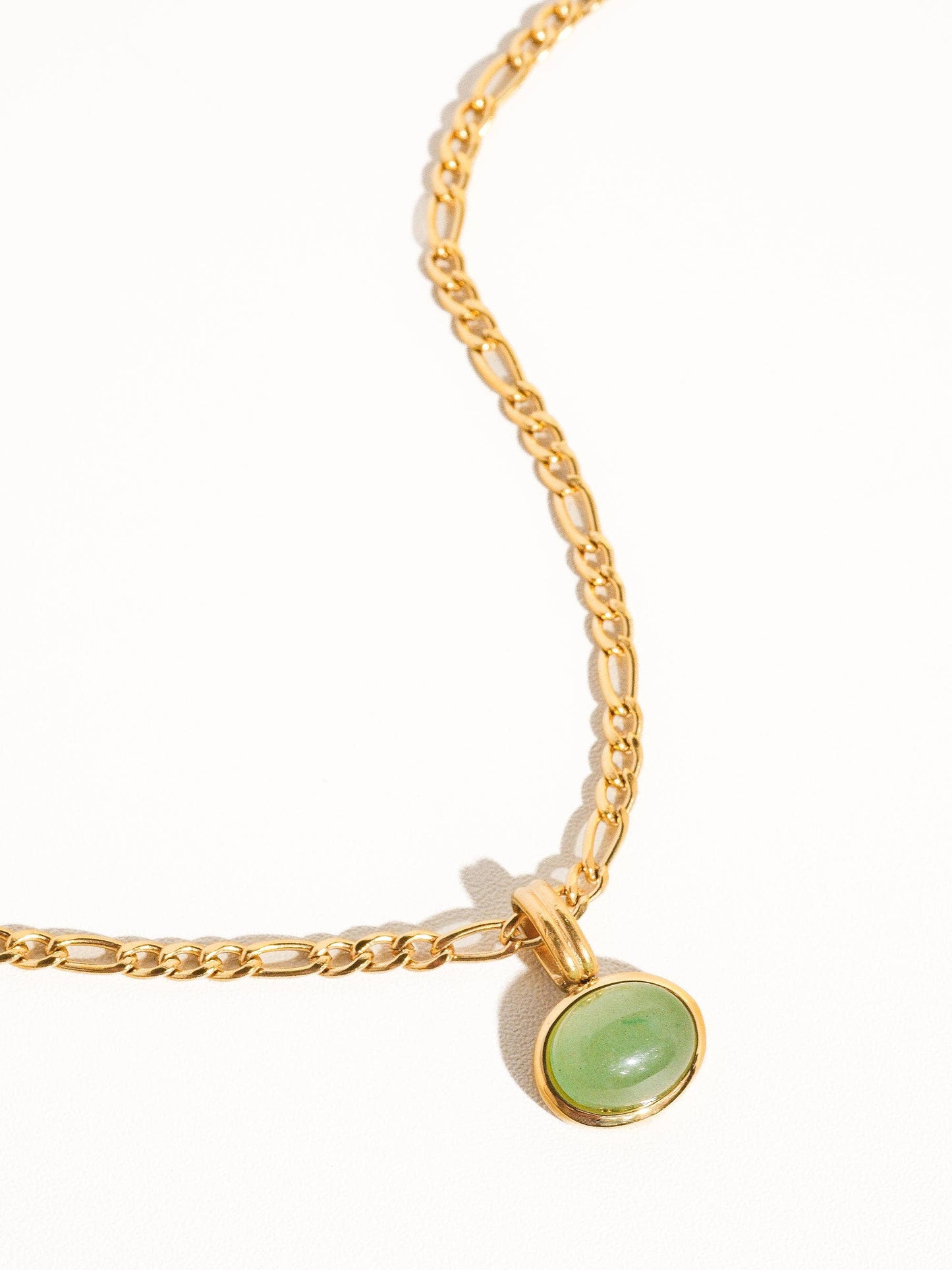 Non-Tarnish Green Stone Pendant Chain Necklace: Green