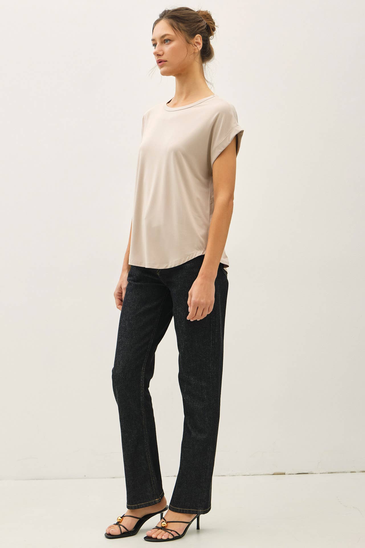 NEW COLOR-BAMBOO/MODAL ROUND NECK DOLMAN CAP SLEEVE T-SHIRT : OFF WHITE