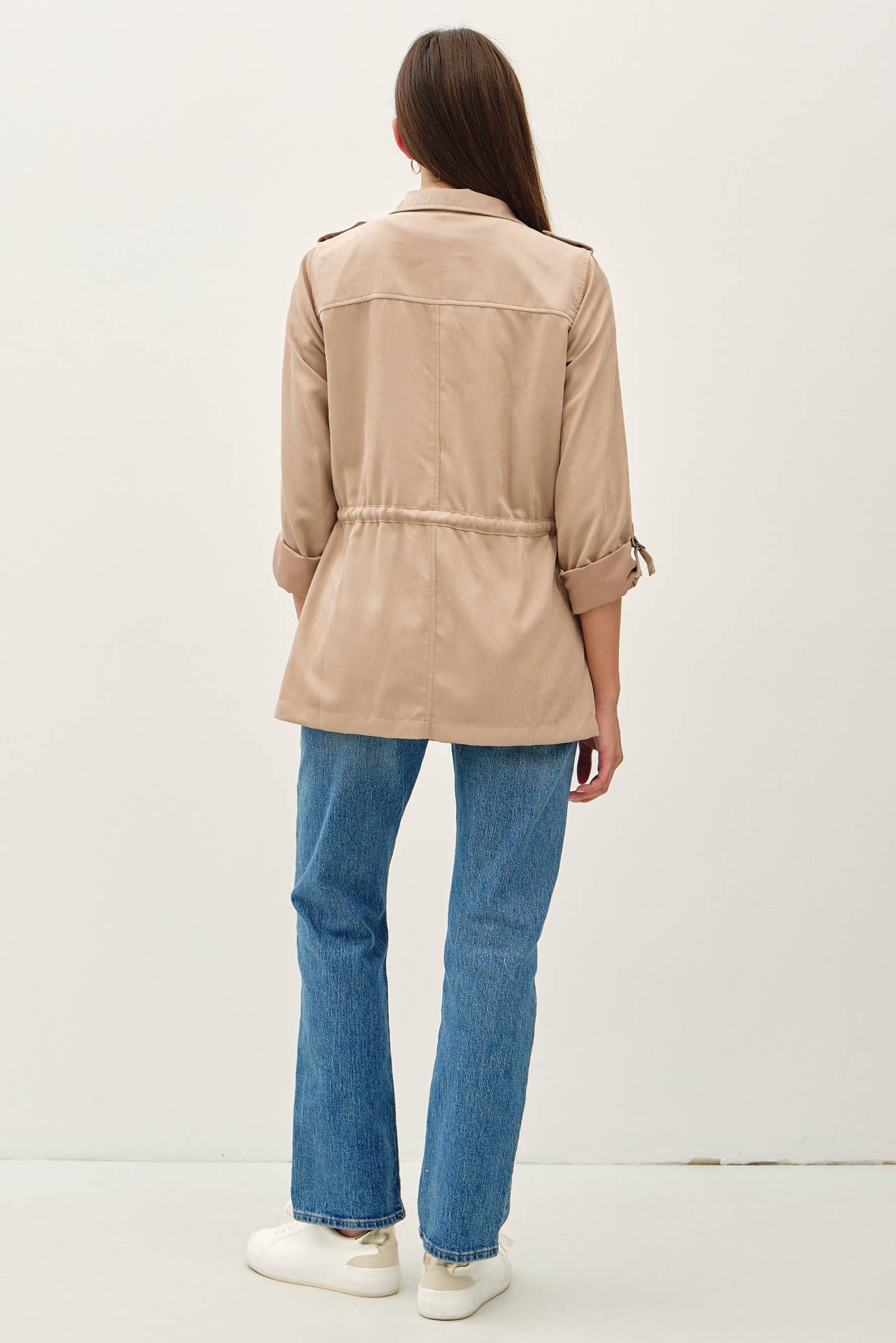 CINCHED WAIST SAFARI CARGO UTILITY JACKET : Beige