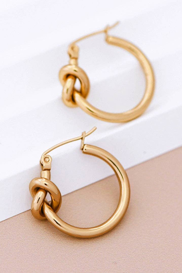 18K Gold Plated Waterproof Stainless Steel Hoop Earrings - Gold