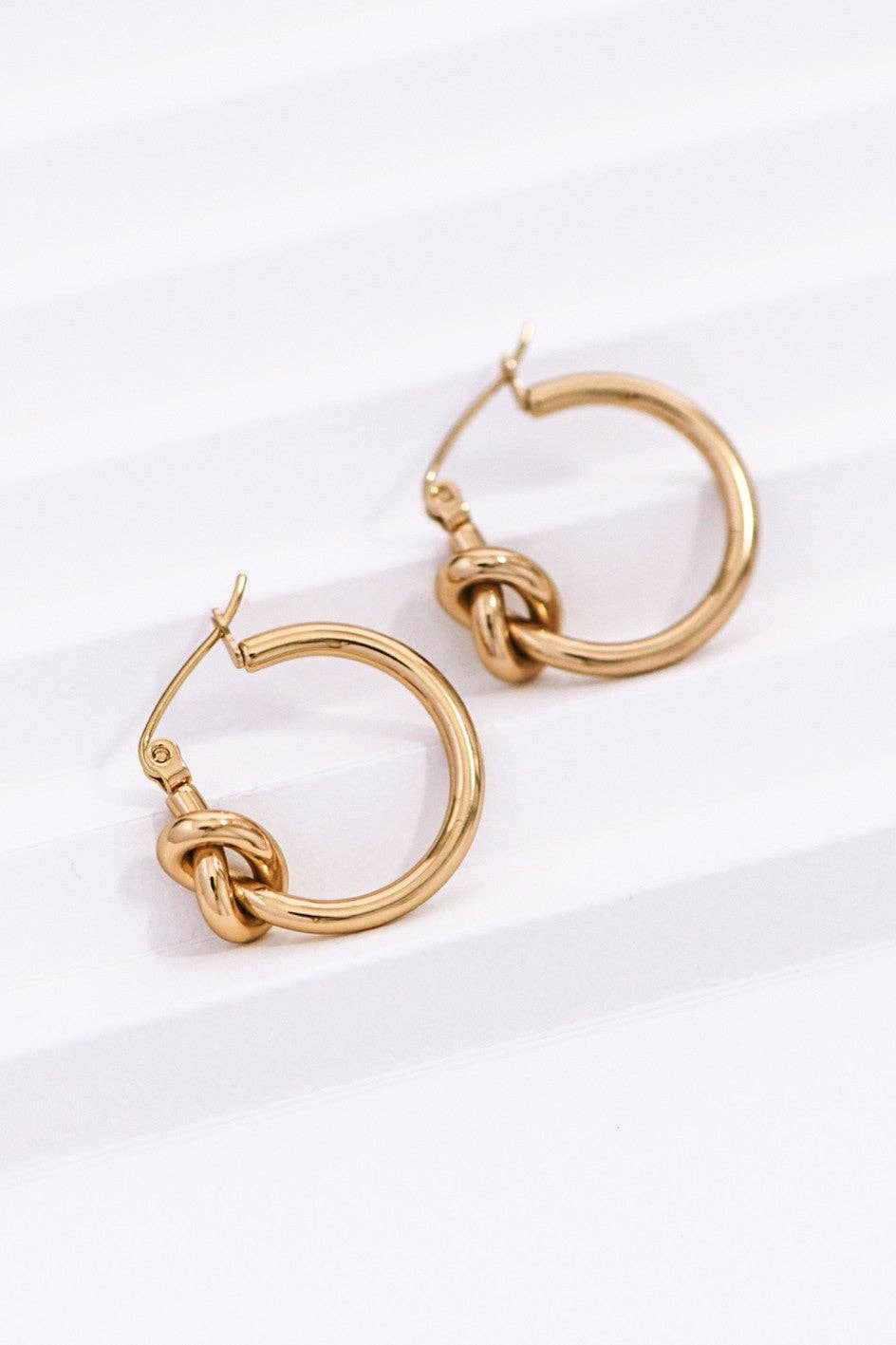 18K Gold Plated Waterproof Stainless Steel Hoop Earrings - Gold