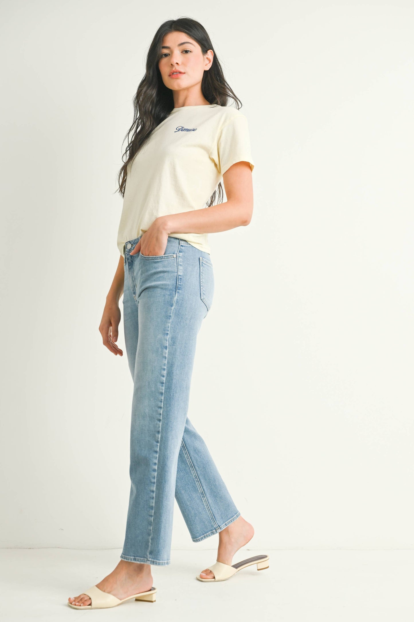 Mid Rise Stretchy Straight Leg Jean - LIGHT DENIM
