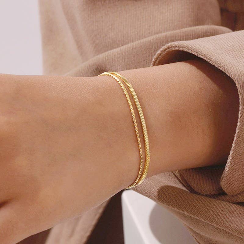18K STAINLESS STEEL TARNISH FREE LAYERED BRACELET |  40B5145: Silver