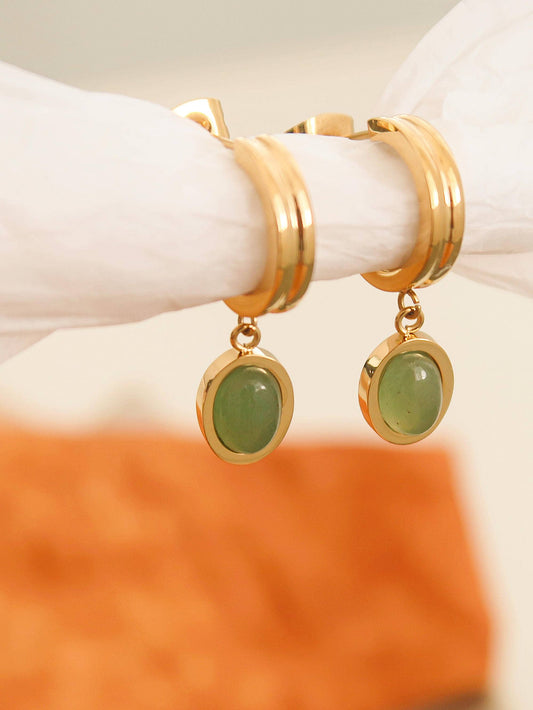 Round Stone Dangle Earring: Green