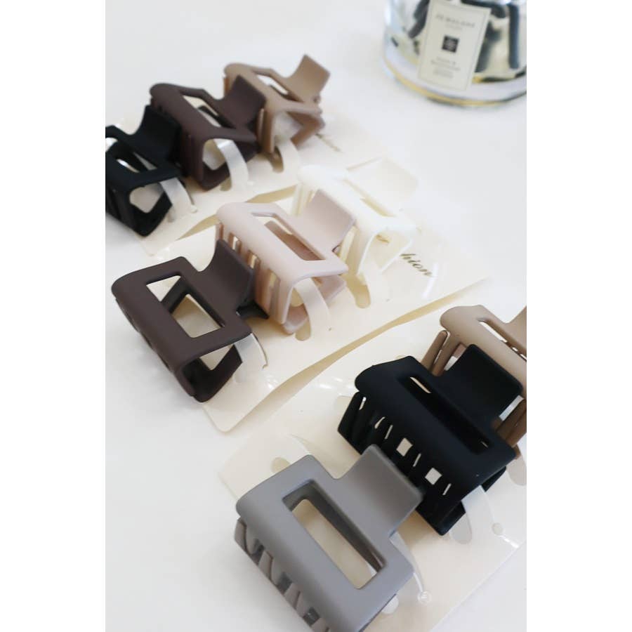 3-Pcs Neutral Color Mini Rectangle Hair Claw Set: MIX COLOR / ONE(12)