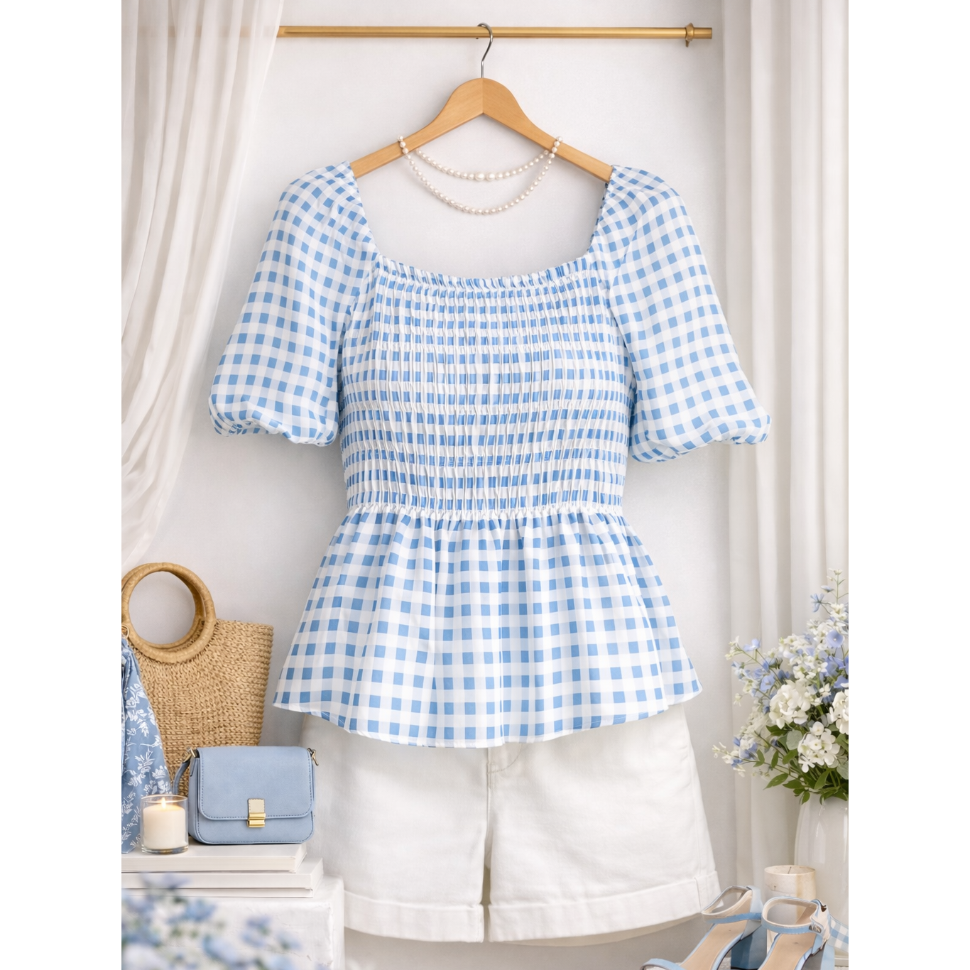 PLUS SIZE PUFF SLEEVE SMOCK BABY DOLL TOP: IVO/DEN
