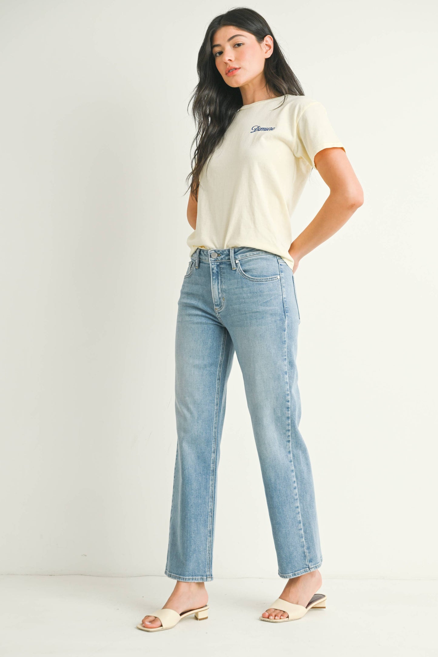 Mid Rise Stretchy Straight Leg Jean - LIGHT DENIM