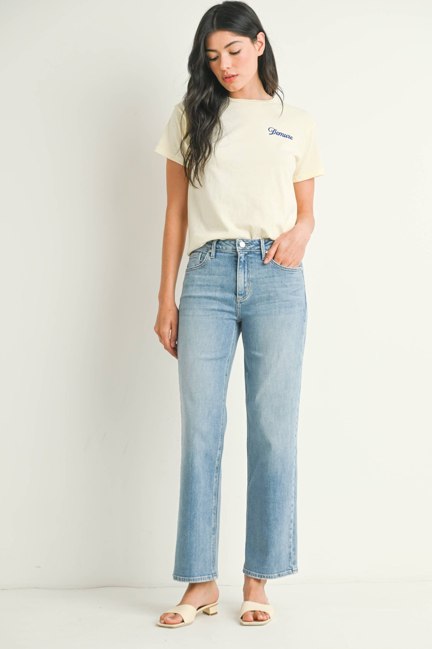 Mid Rise Stretchy Straight Leg Jean - LIGHT DENIM