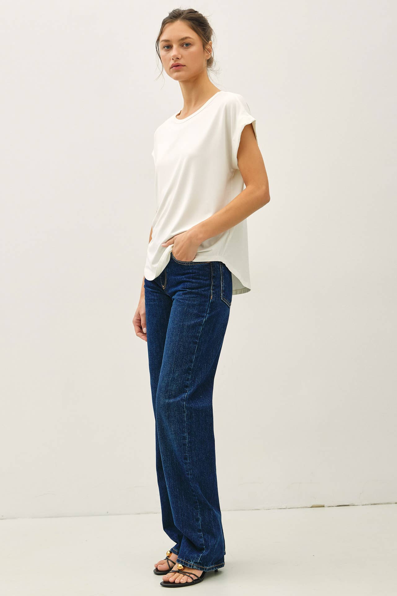NEW COLOR-BAMBOO/MODAL ROUND NECK DOLMAN CAP SLEEVE T-SHIRT : OFF WHITE