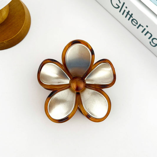 Elegant Two-color Flower Claw Clip, Spring Summer Hair Clip: Gold / Large