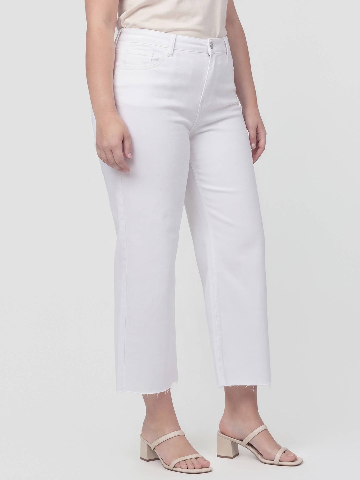 PLUS SIZE HIGH RISE OPTIC WHITE CROP WIDE LEG JEAN T5894WH-P: OPTIC WHITE