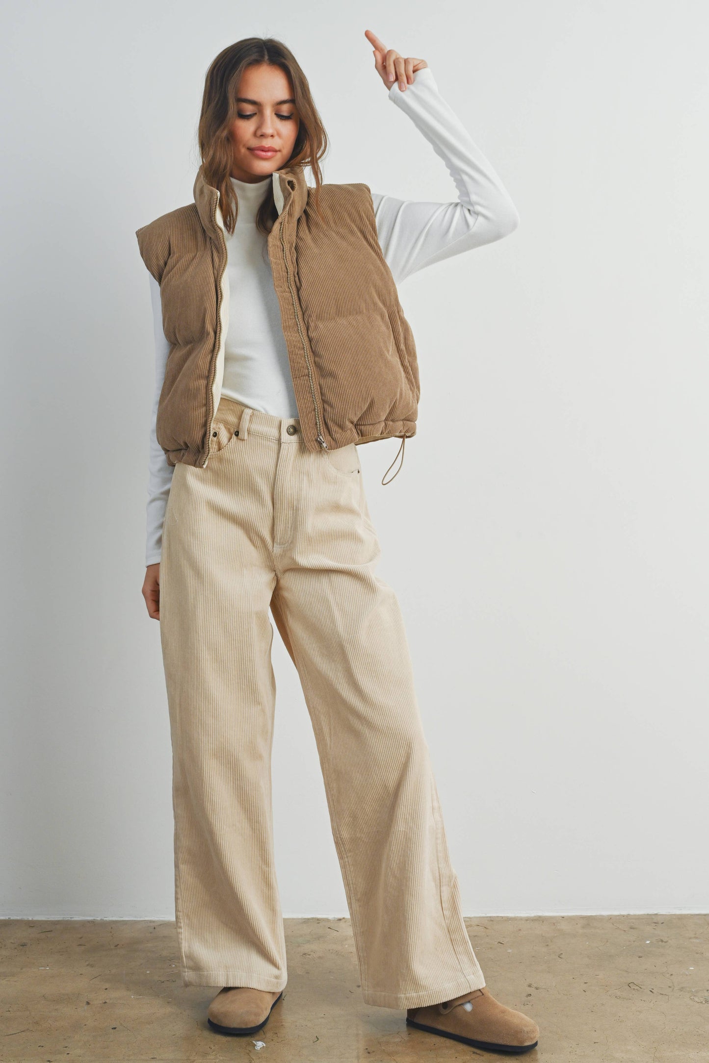 Fall Adoreme Corduroy Puffer Vest - BMJ7242: CAMEL / IVORY