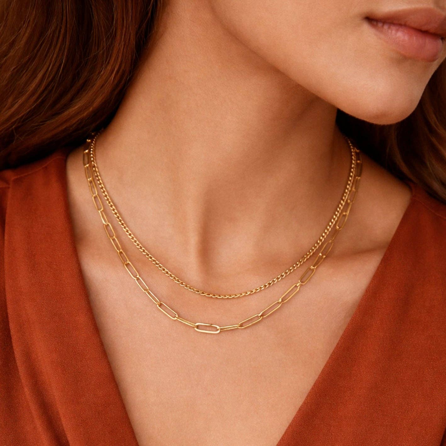18K Gold Plated Waterproof Stainless Steel Chain Necklace