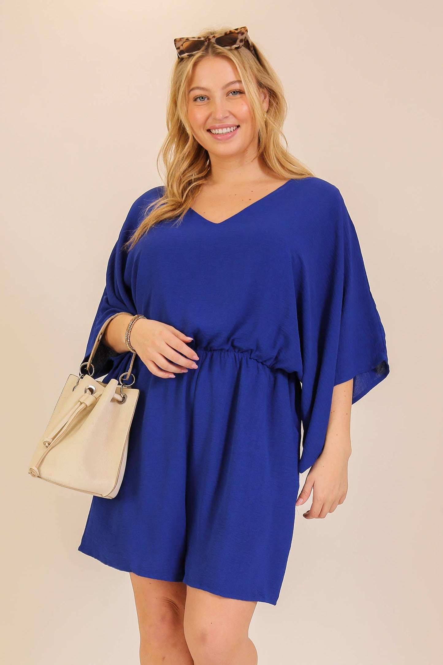 Plus Size Airflow Dolman Sleeve Romper : Royal
