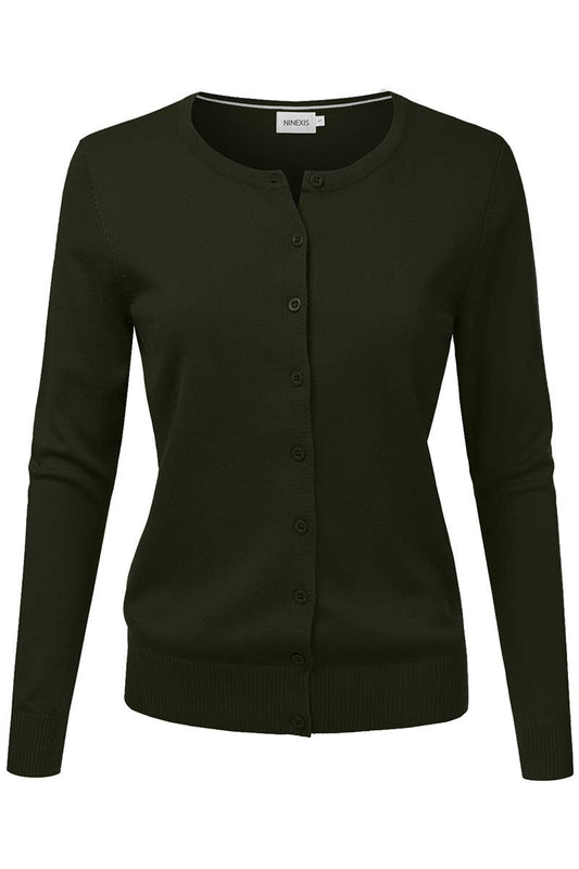 Button Down Soft Knit Long Sleeve Cardigan Sweater: Black
