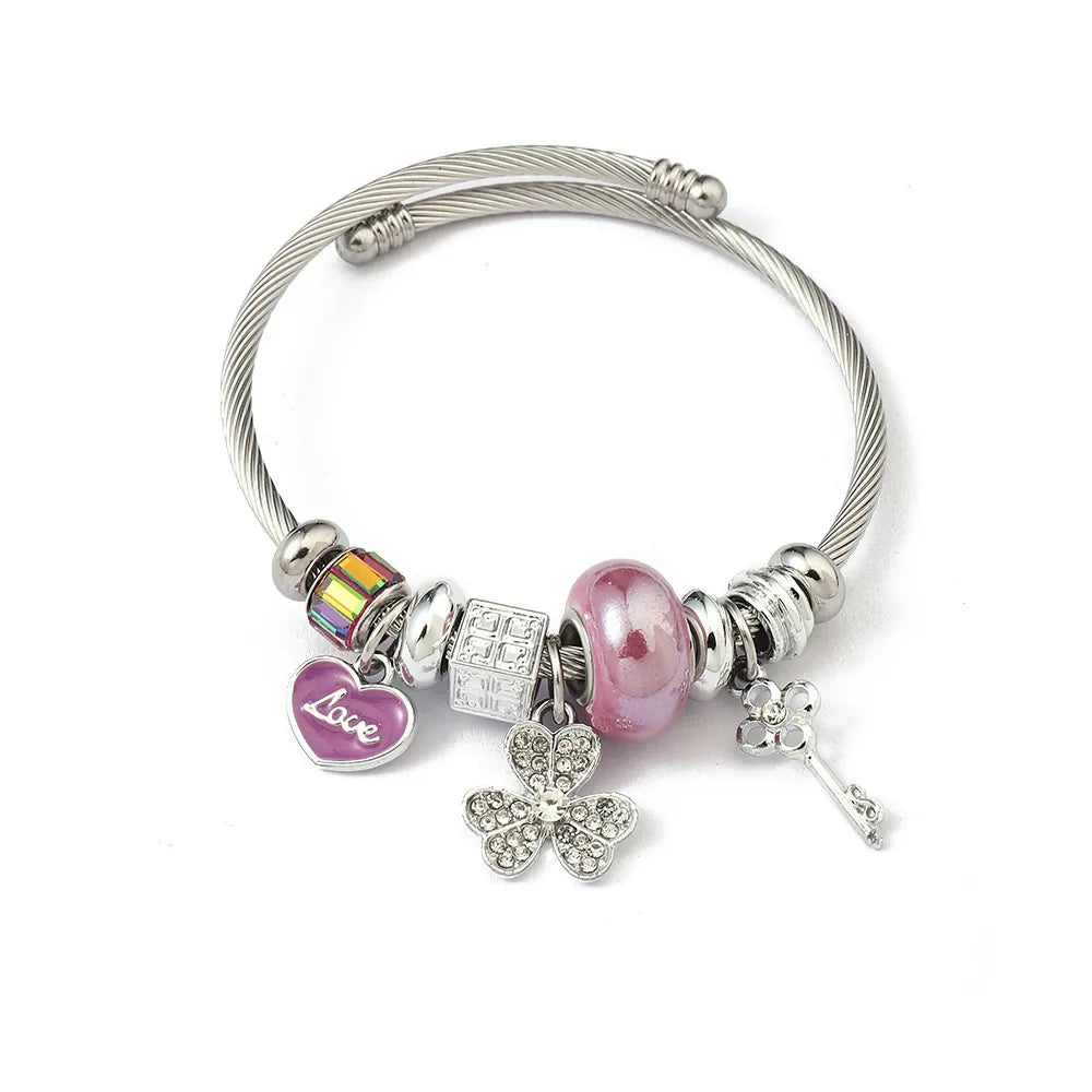 Charm Bracelet Stainless Steel Silver Love Mauve