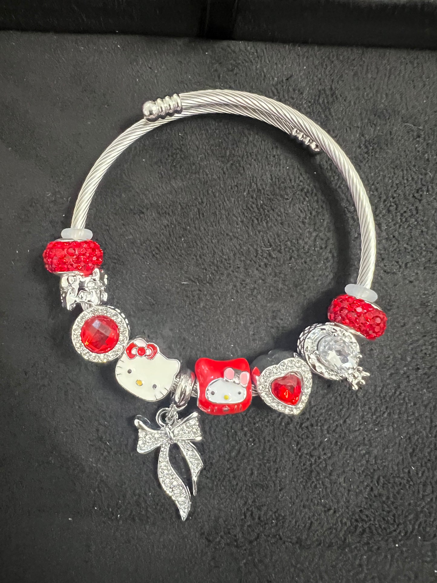Charm Bracelet Stainless Steel HK Red Silver