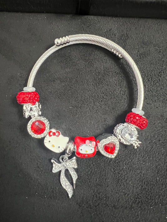 Charm Bracelet Stainless Steel HK Red Silver