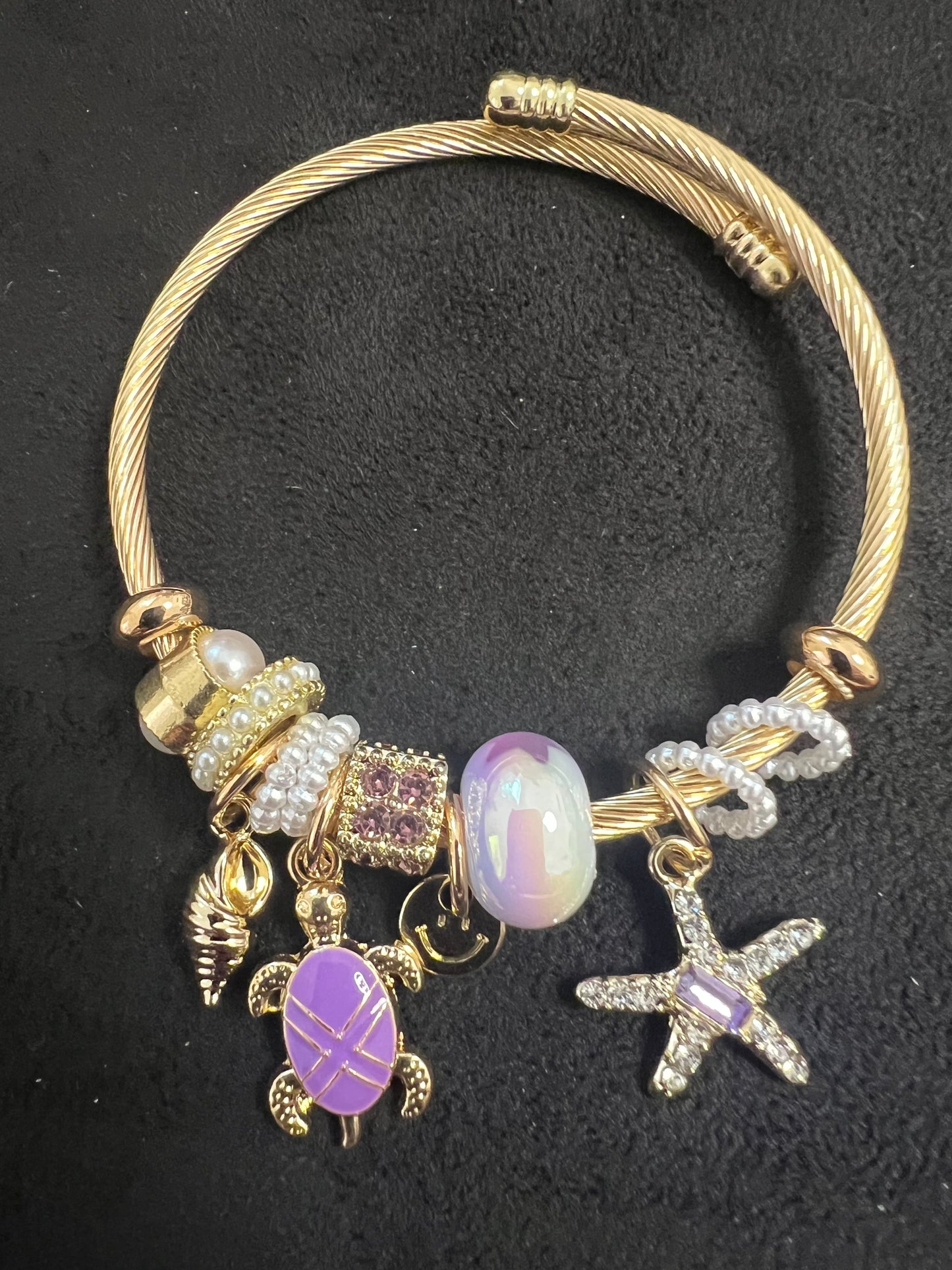 Charm Bracelet Stainless Steel Purple Star/Turtle