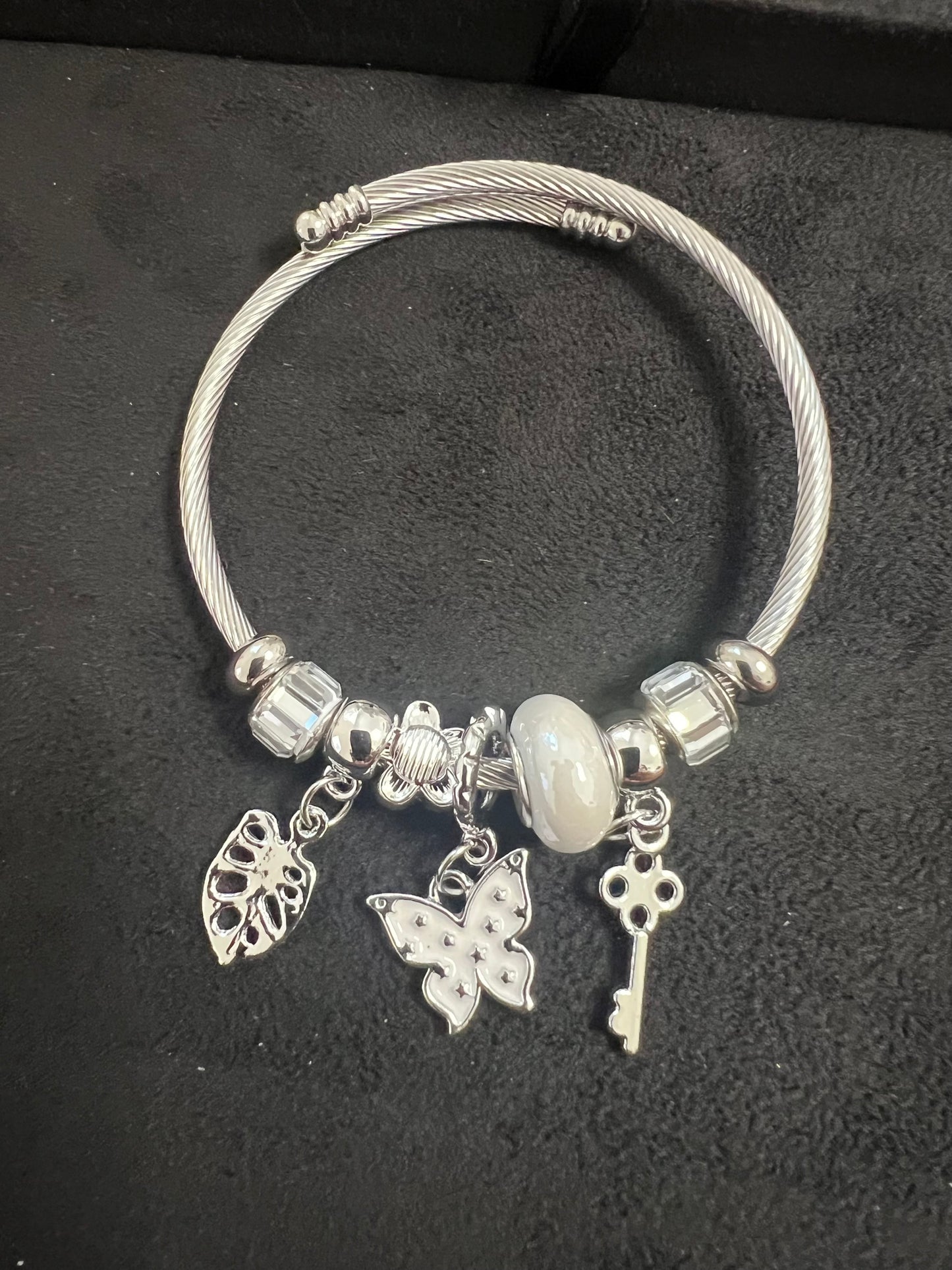 Charm Bracelet Stainless Steel Butterfly  Silver White