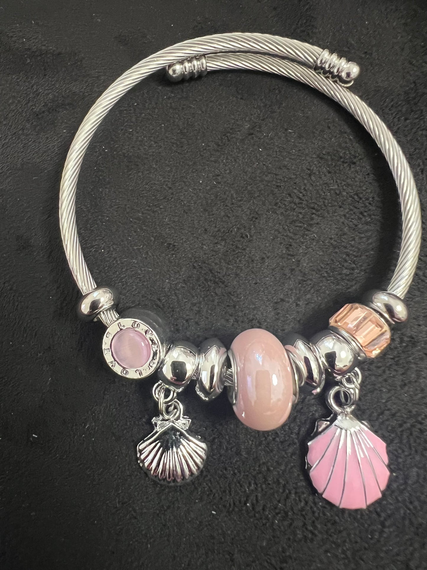 Charm Bracelet Stainless Steel Silver Pink Shell