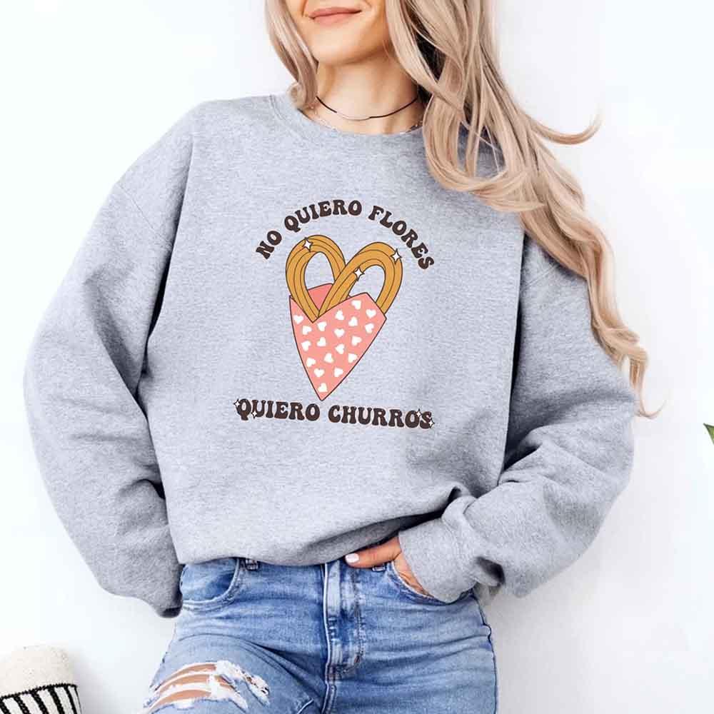 No Quiero Flores Valentine Sweatshirt - Cute Churros Valentine Day's Sweater