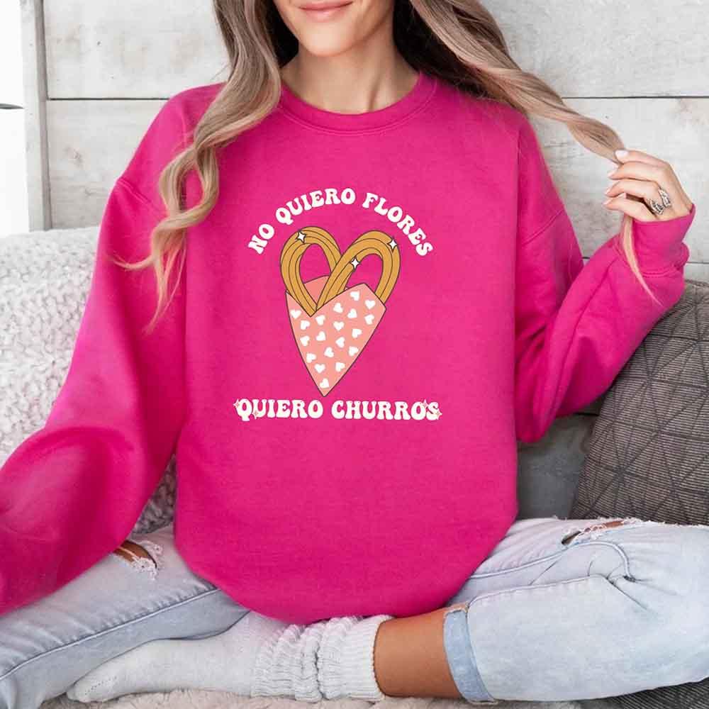 No Quiero Flores Valentine Sweatshirt - Cute Churros Valentine Day's Sweater