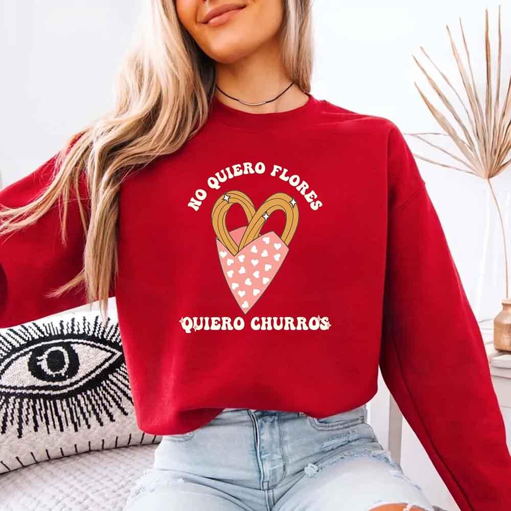 No Quiero Flores Valentine Sweatshirt - Cute Churros Valentine Day's Sweater