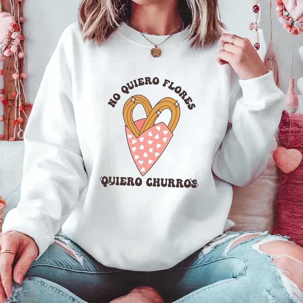 No Quiero Flores Valentine Sweatshirt - Cute Churros Valentine Day's Sweater