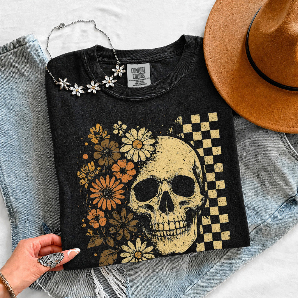 Skull & Flowers Firefly Comfort Colors T-Shirt | Halloween Graphic Tee