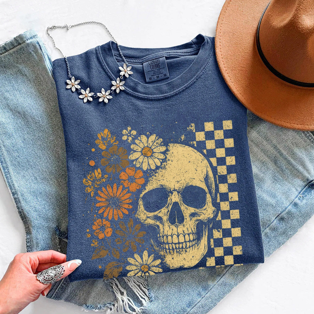 Skull & Flowers Firefly Comfort Colors T-Shirt | Halloween Graphic Tee