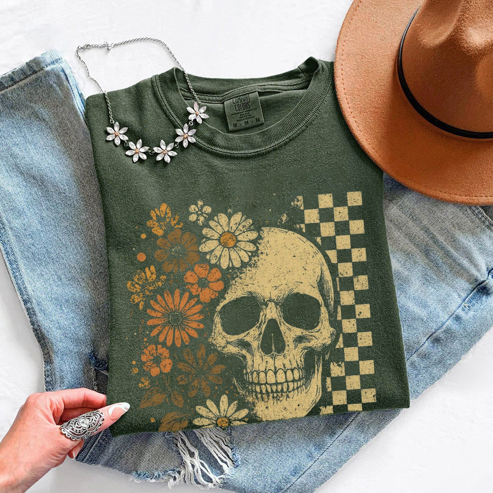 Skull & Flowers Firefly Comfort Colors T-Shirt | Halloween Graphic Tee