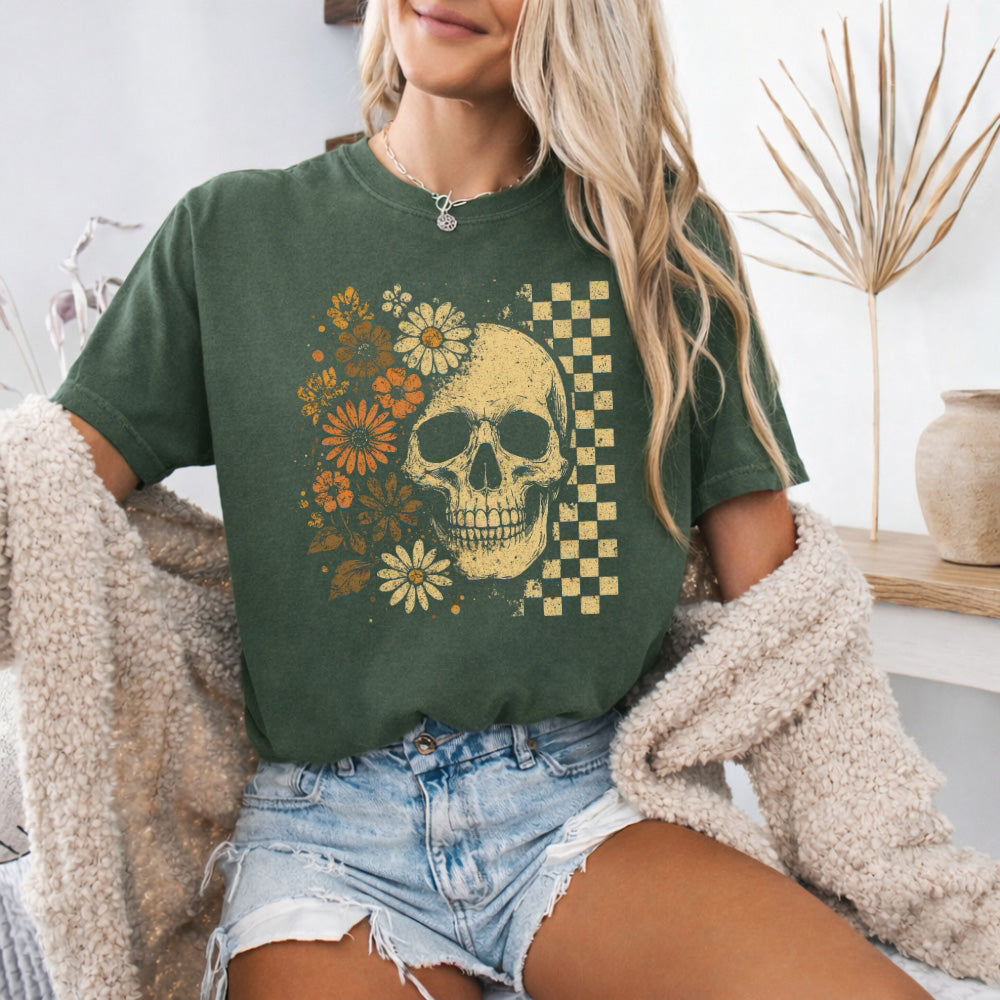 Skull & Flowers Firefly Comfort Colors T-Shirt | Halloween Graphic Tee