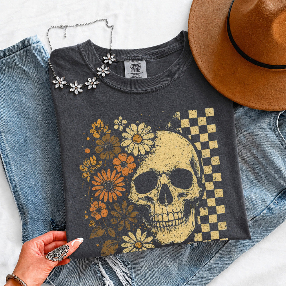 Skull & Flowers Firefly Comfort Colors T-Shirt | Halloween Graphic Tee