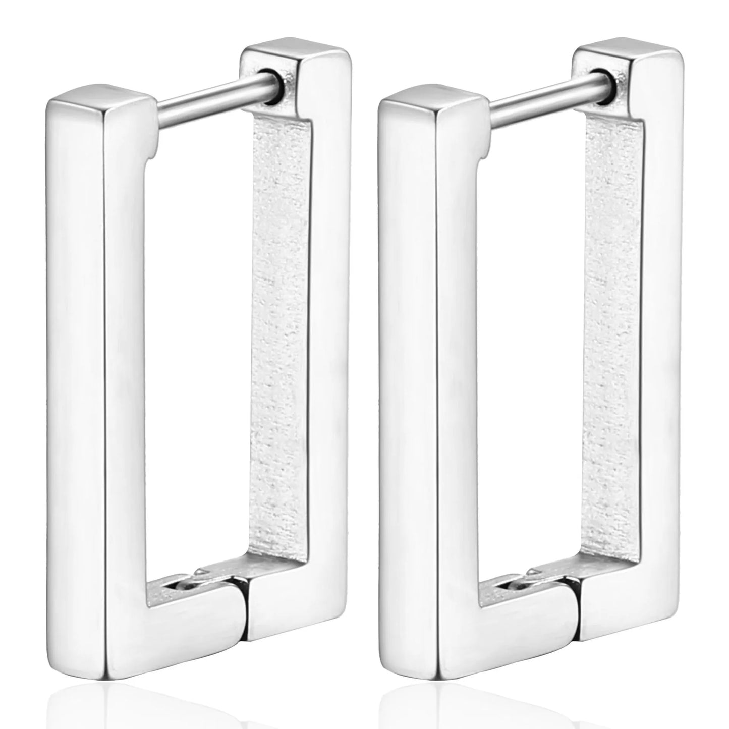 Flat Rectangle Silver Hoop Earring