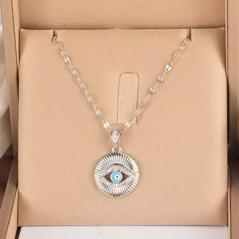 Stainless Steel Pendant Necklaces For Women 18K Gold Plated  Evil Eye