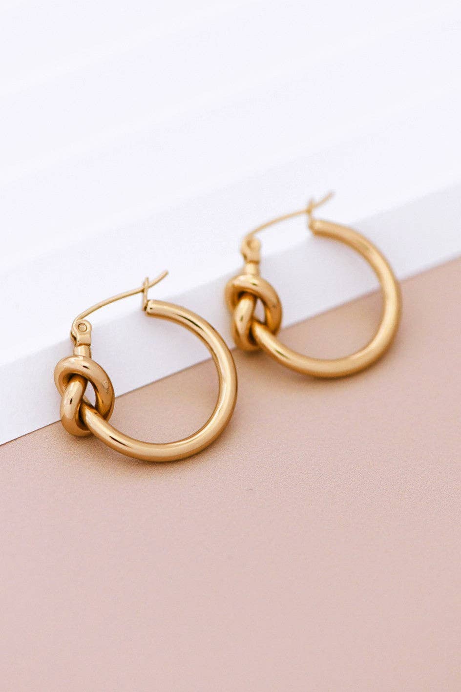 18K Gold Plated Waterproof Stainless Steel Hoop Earrings - Gold