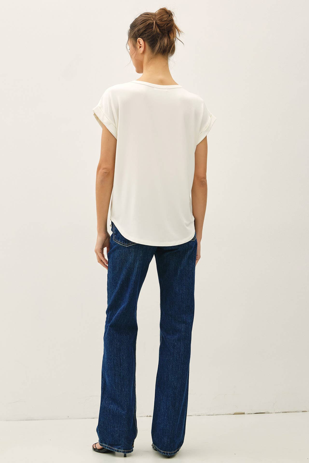NEW COLOR-BAMBOO/MODAL ROUND NECK DOLMAN CAP SLEEVE T-SHIRT : OFF WHITE