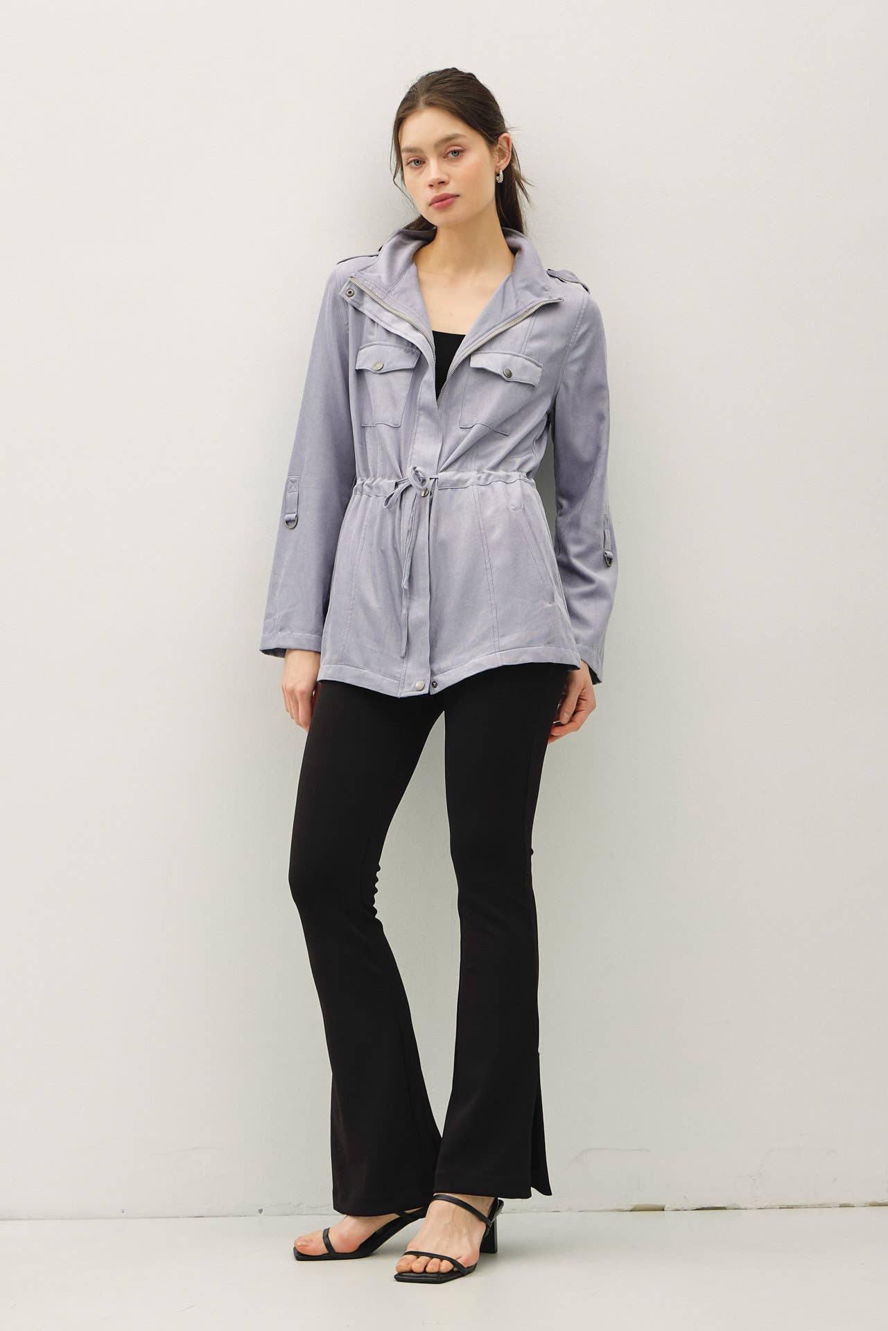 CINCHED WAIST SAFARI CARGO UTILITY JACKET : Beige