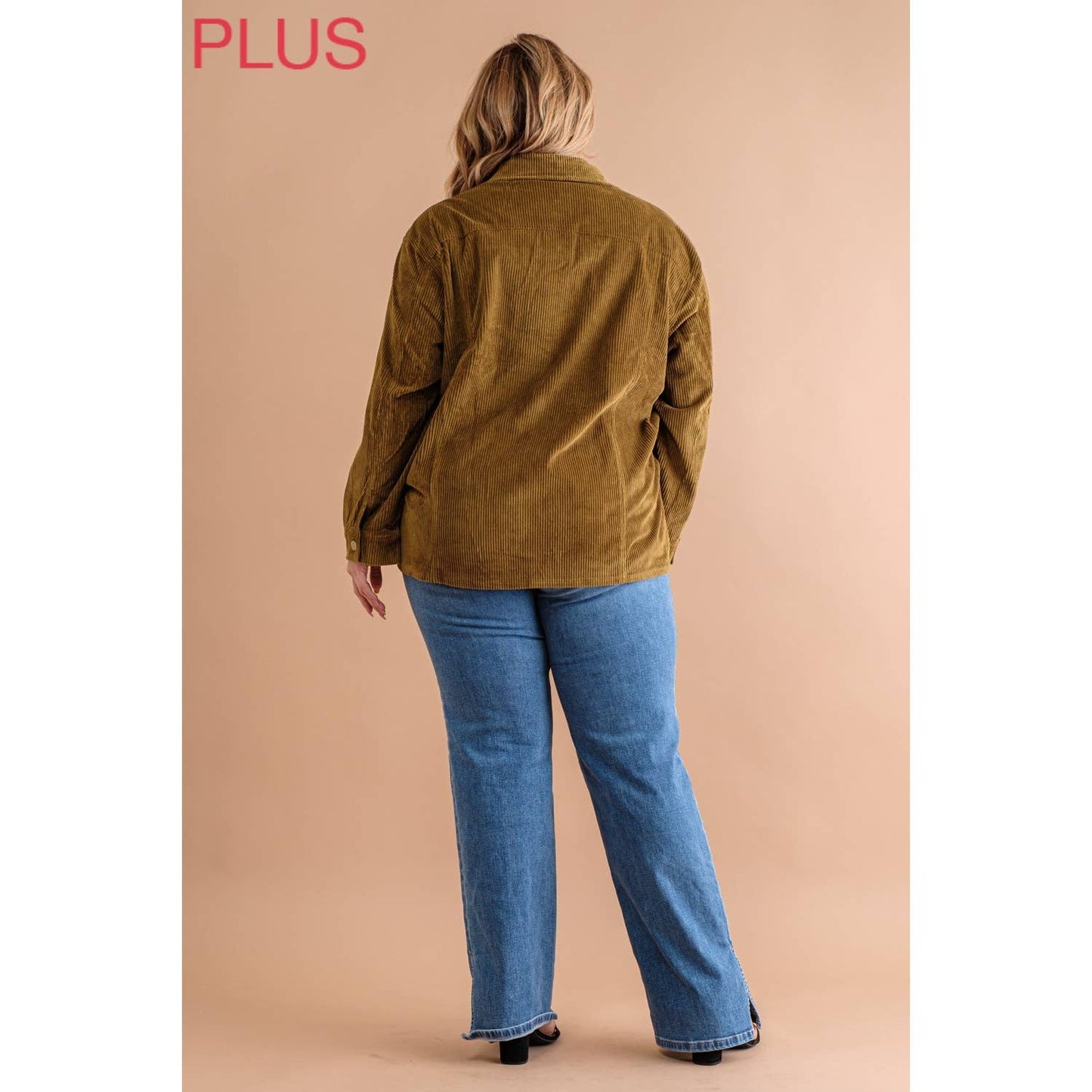 PLUS CORDUROY BUTTON DOWN SHIRT JACKET SHACKET: Butternut