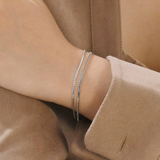 18K STAINLESS STEEL TARNISH FREE LAYERED BRACELET |  40B5145: Silver