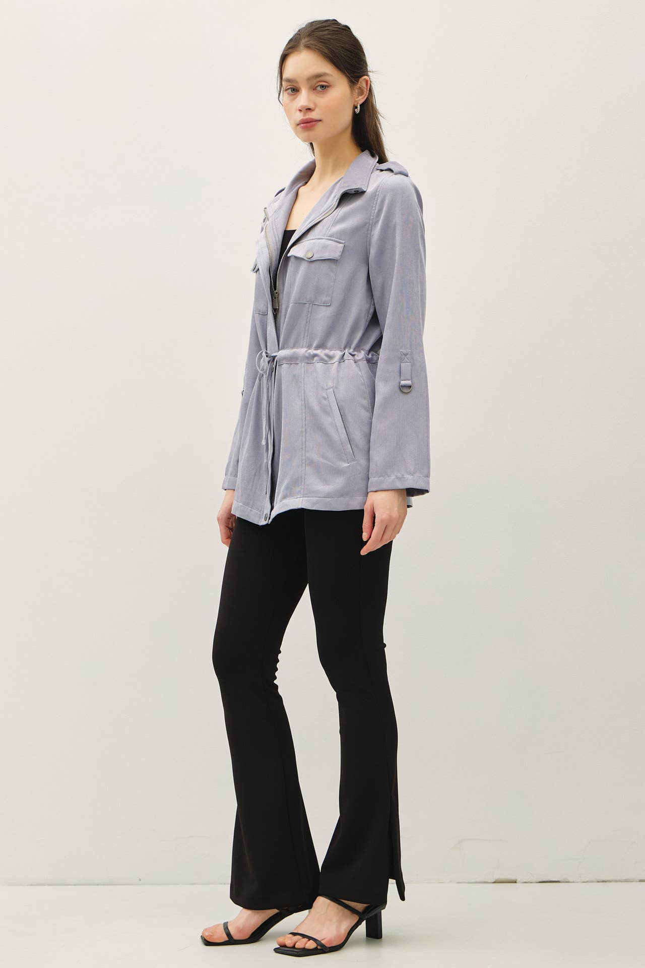 CINCHED WAIST SAFARI CARGO UTILITY JACKET : Beige