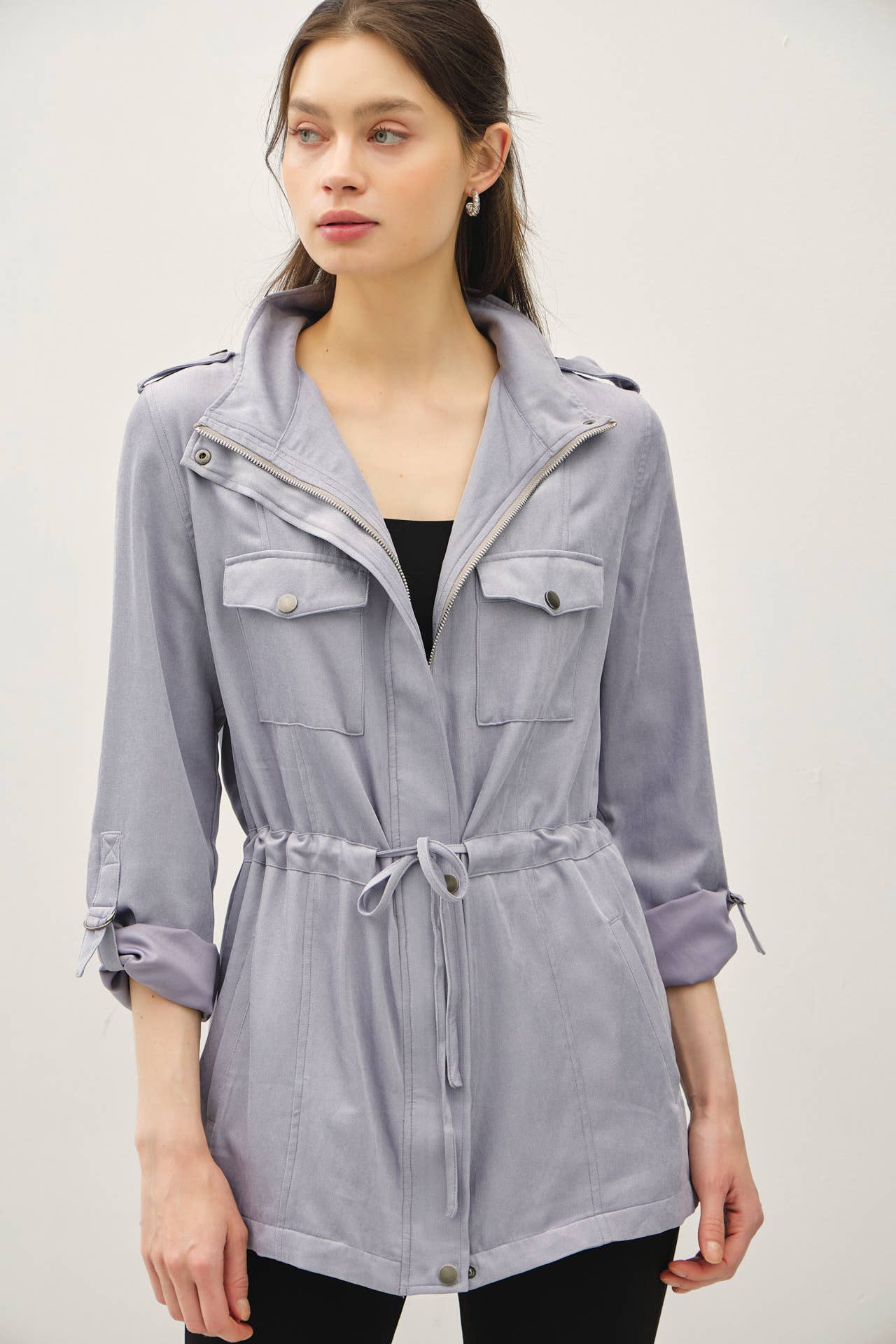 CINCHED WAIST SAFARI CARGO UTILITY JACKET : Beige
